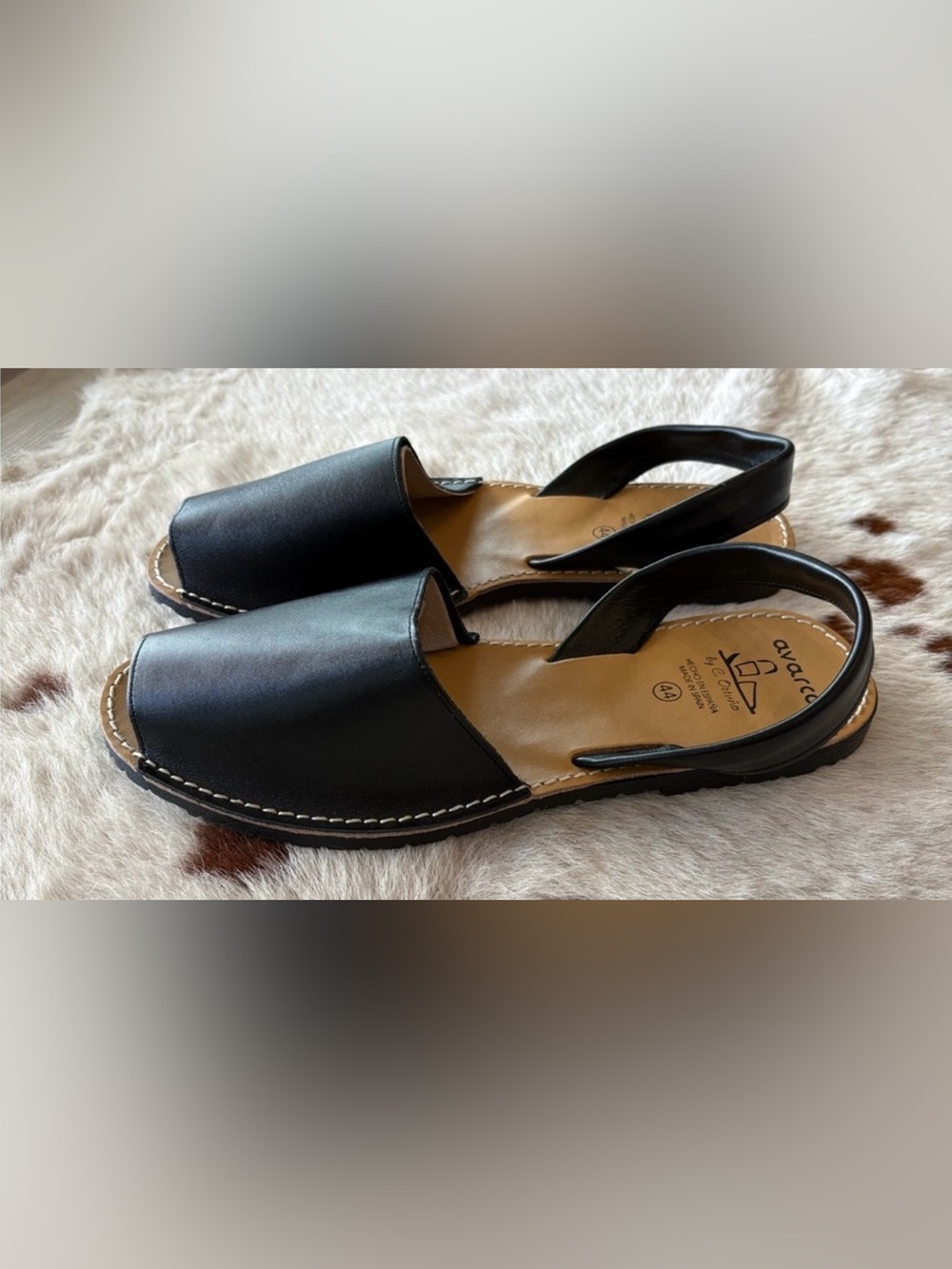 NEW Avarca Menorquina Black Leather Open-Toe Slingback Sandals